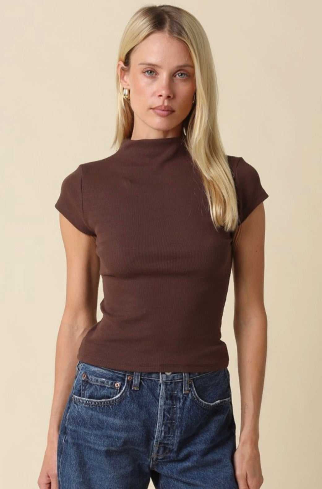Emily Mock Neck Short Sleeve Top
